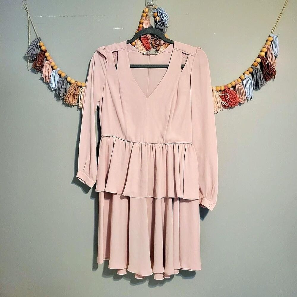 Rebecca Minkoff Women's Size 2 Pink Jina Tiered Ruffle long sleeve Dress